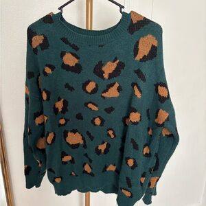 LA LA LAND Davi & Dani  Leopard Print Green Sweater Sz M